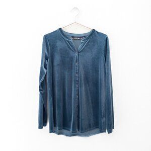 NWT Lands End Teal Blue Velvet Velour Shirt Blouse Top Size Medium
